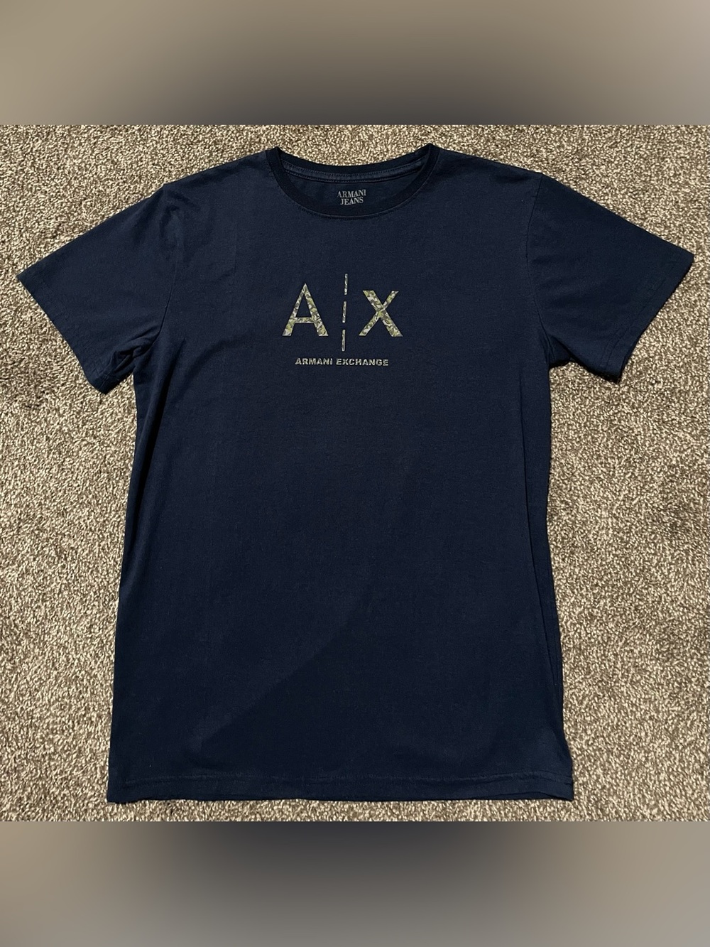 Armani Jeans Navy Short-Sleeve A/X Camo Logo Tee